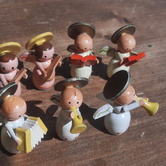 Miniature Angel Choir Painted Wood Musical Band with Instruments VTG Holiday 1.5 - Picture 7 of 15